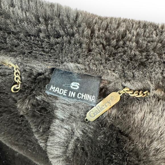 Vintage 1990's Chestnut Brown Suede Womens Coat with Black Faux Fur Lining Small - Picture 7 of 9